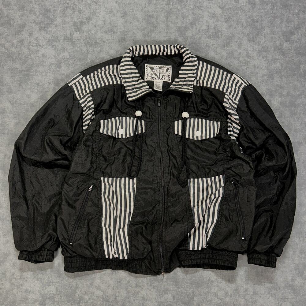 VTG Sunterra abstract striped panels retro activewear lined windbreaker wms M